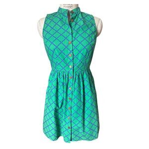 Dusen Dusen Sleeveless Cotton Shirt Dress in Green & Blue Size 4